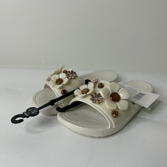 Crocs Women’s Size 4 Sloane Slide Sandal Floral Metallic Blooms - Picture 1 of 7